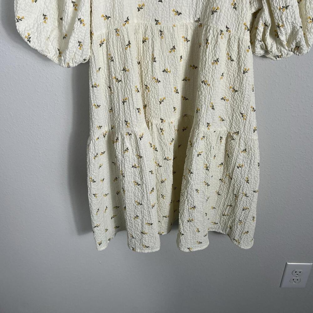 Bohme Tiered Midi Dress Floral Textured Seersucker Cream Fairy Cottage Large - Picture 3 of 7
